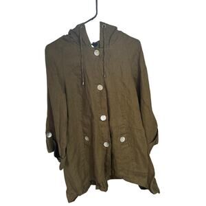 Jones & Co olive green linen hooded jacket. Women’s Sz M Lightweight Flowey